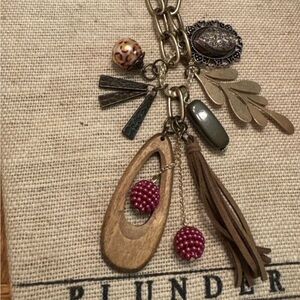 Plunder Evergreen Festive Antique Gold and Brown Beaded Boho Pendant Necklace